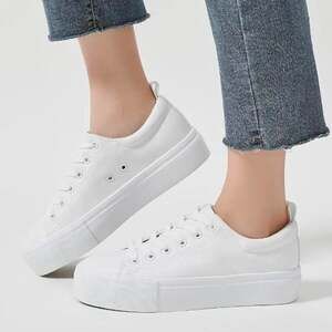 White Faux Leather Platform Sneakers